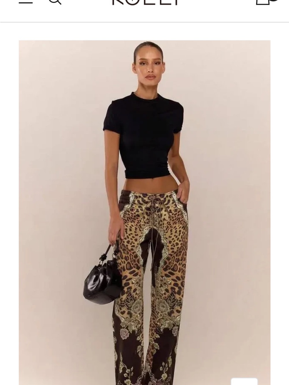 Women’s Leopard & Floral Wide-Leg Pants - Black/Beige
